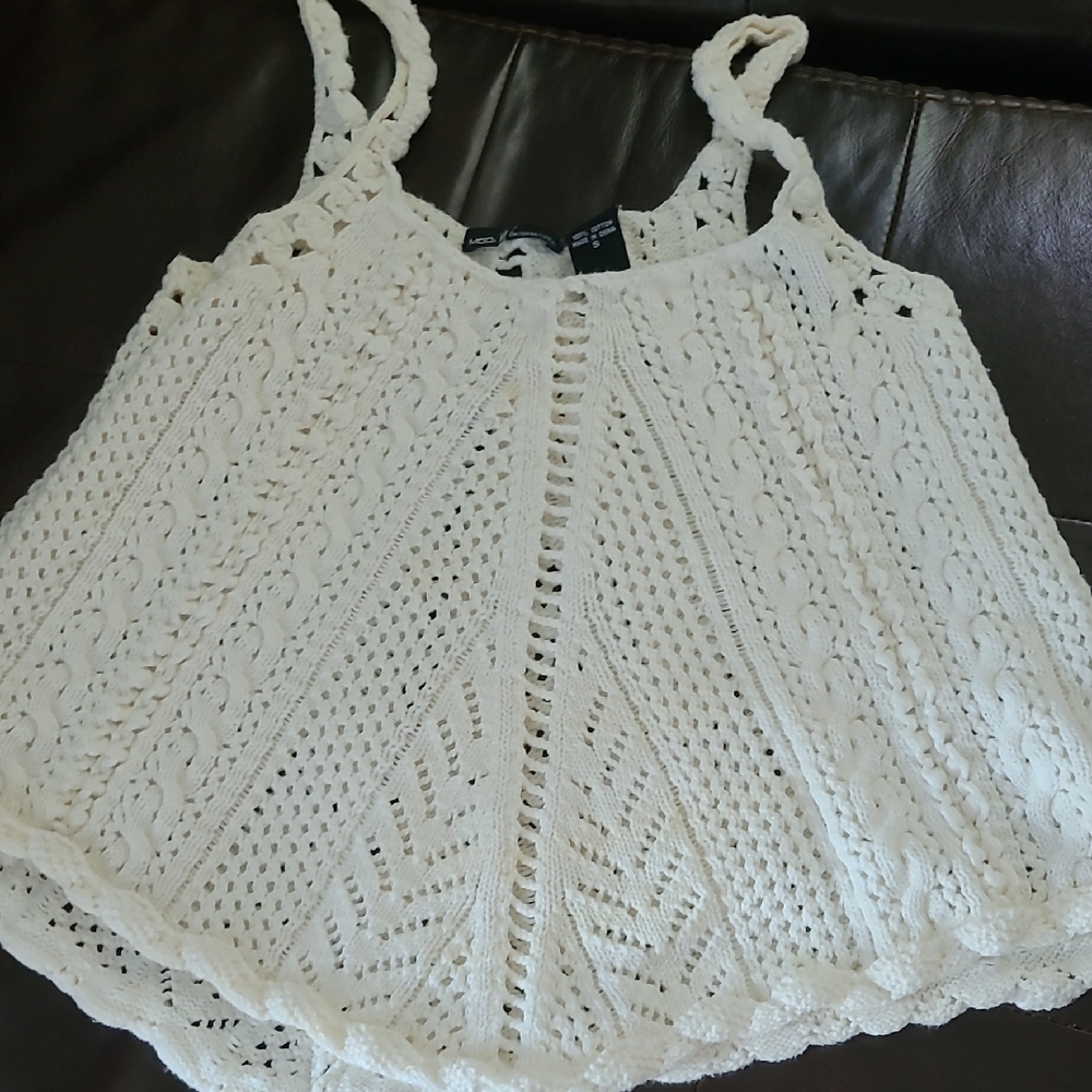 Moda International Cream Crochet Swim Coverup